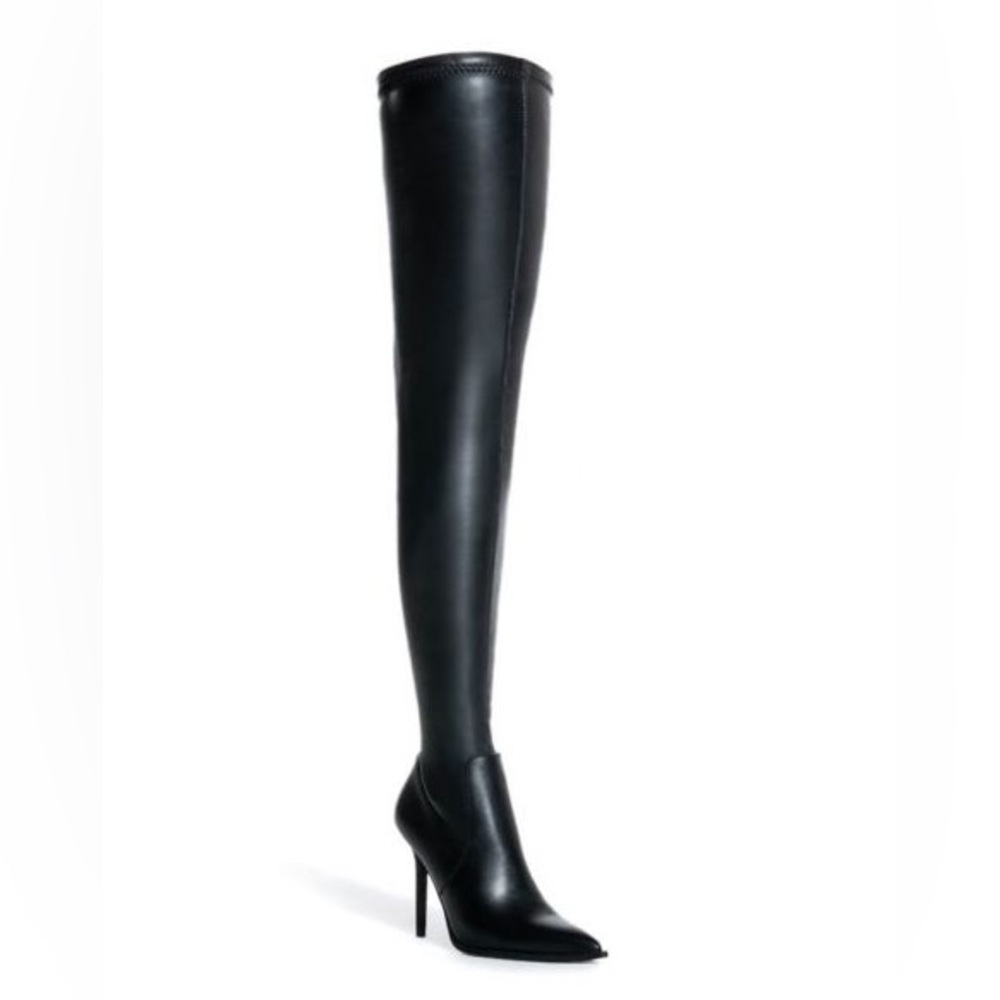 Azalea Wang Black Vegan Leather 4 Way Stretch Thigh High Boots - Picture 3 of 6